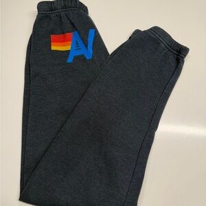 Aviator Nation Charcoal Sweatpants with Rainbow and Blue 'A' Accent